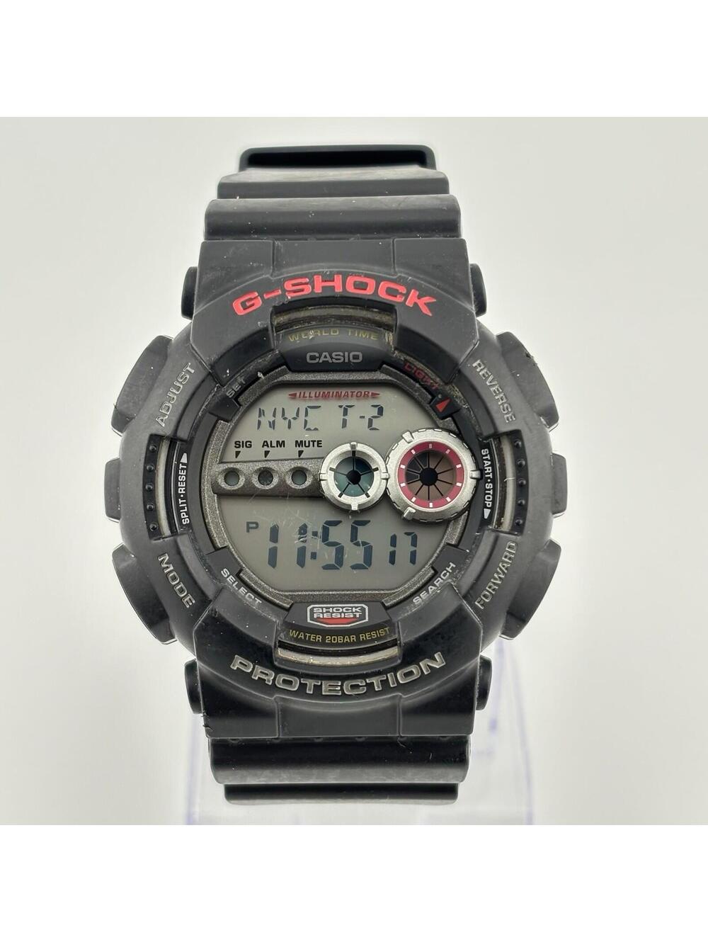 Casio G-Shock GD-100-1A Black World Time 5 Alarms Digital Watch w/ Red Accents
